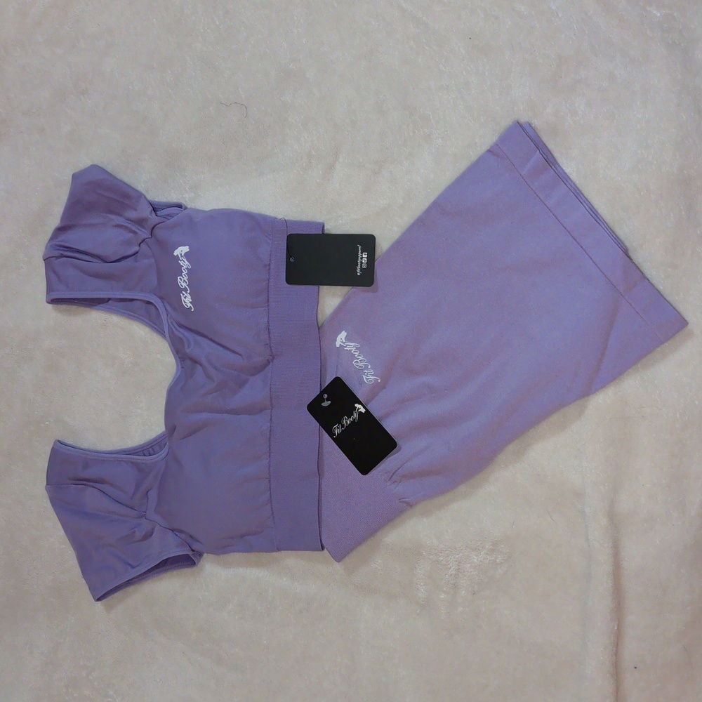 Fit Booty Seamless Line - Capped Crop w/Legging Shorts Set Lavender 2-Pc Set
